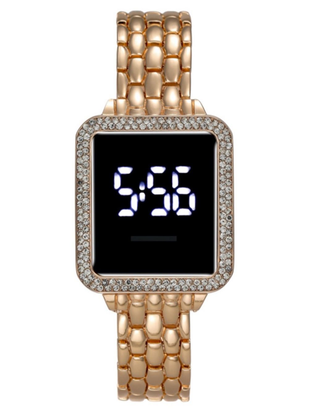 Women’s Rose Gold Digital Bracelet Watch with Crystal Bezel